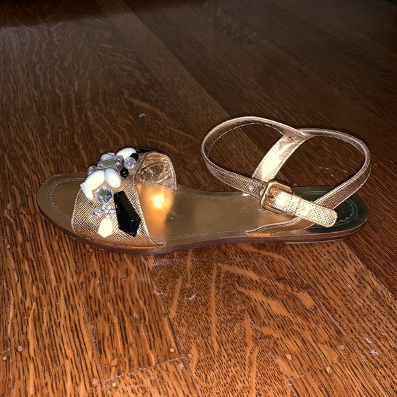 Prada Gold Leather Crystal Embellished Sandals - Picture 8 of 14